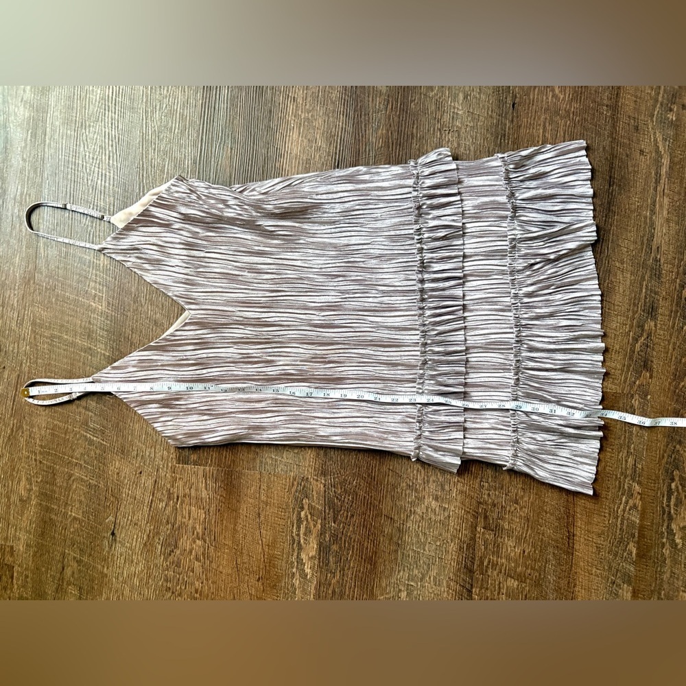 LOST + WANDER Bastille plisse metallic mini slip dress champagne party sz S EUC - Picture 9 of 15
